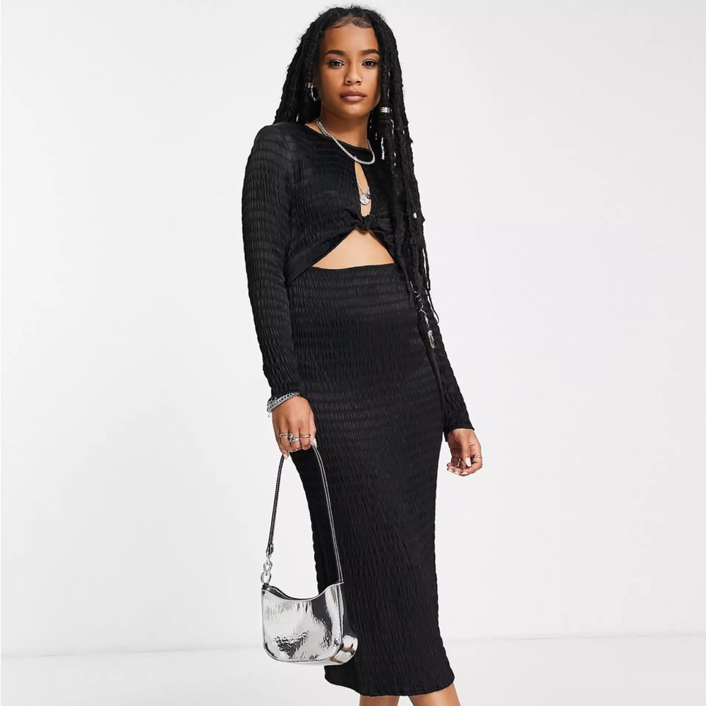 Topshop petite midi dress with knot in black